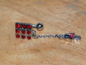 Square CZ Red Skull Charm Navel 393