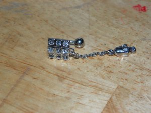 Square CZ White Skull Charm Navel 393