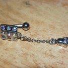 Square CZ Rainbow Skull Charm Navel 393