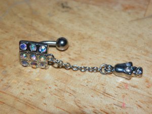 Square CZ Rainbow Skull Charm Navel 393