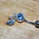 Hanging Blue CZ Heart Navel 449