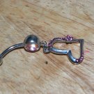 Pink Edged Flower CZ Heart Navel 453