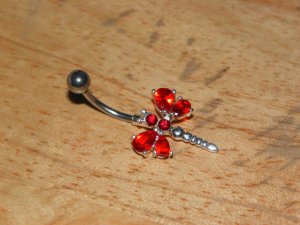 Large CZ Gem Red Dragonfly Navel 439