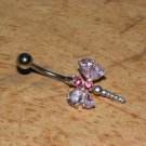 Large CZ Gem Pink Dragonfly Navel 439