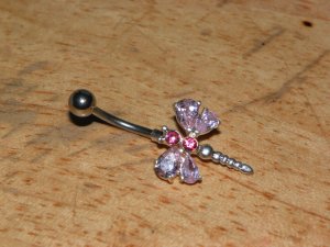 Large CZ Gem Pink Dragonfly Navel 439