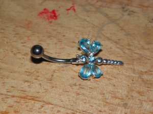 Large CZ Gem Blue Dragonfly Navel 439