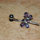 Large CZ Gem Purple Dragonfly Navel 439