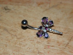 Large CZ Gem Purple Dragonfly Navel 439