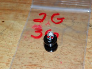 Black 2 Gauge Skull Plug Red Eyes 36