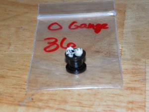 Black 0 Gauge Skull Plug White Eyes 36