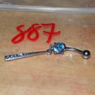 Blue CZ Dangle Fancy Zipper Navel 887