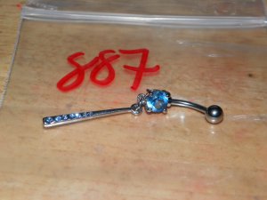 Blue CZ Dangle Fancy Zipper Navel 887