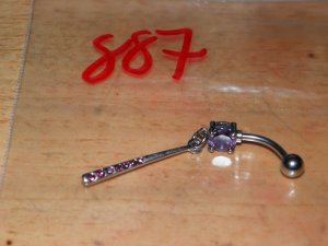Purple CZ Dangle Fancy Zipper Navel 887