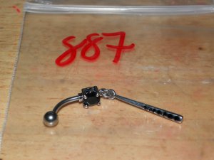 Black CZ Dangle Fancy Zipper Navel 887