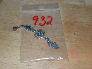 Light Blue CZ Gem Flower Dangle Navel 932
