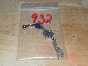 Dark Blue CZ Gem Flower Dangle Navel 932