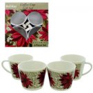 4 pack coffee cup set Poinsettia Design