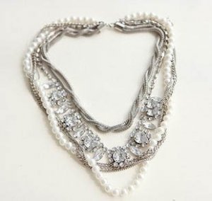 Mutli Chains, Peral and CZ Diamong Necklace