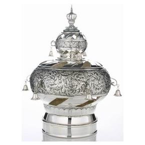 Silver Plated Torah Crown with Flowered Ferns