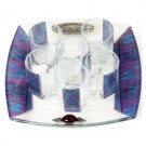 Glass Wine Cup Set with Tray and Six Cups Decorated with Autumn Leaves