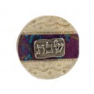 Glass Wine Bottle Stopper with Shabbat and Blue and Purple Stripe
