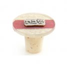 Glass Wine Bottle Stopper with Red Stripe and Shabbat Plaque