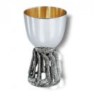 Sterling Silver Kiddush Cup with Cast Base and Hebrew Text