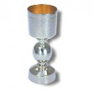 Sterling Silver Kiddush Cup with Hammered Pattern and Orb Stem