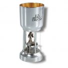 Sterling Silver Kiddush Cup with Cut-out Woman Lighting Candles and Hebrew Text