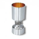 Sterling Silver Kiddush Cup with Leaf Stem and Thick Base