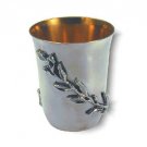 Sterling Silver Kiddush Cup with Diagonal Leaves