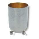 Sterling Silver Kiddush Cup with Hammered Pattern and Pearl Base