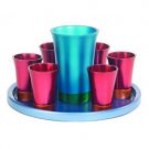 Yair Emanuel Anodized Aluminum Kiddush Set with Tray in Turquoise and Red