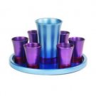 Yair Emanuel Anodized Aluminum Kiddush Set with Tray in Blue and Purple