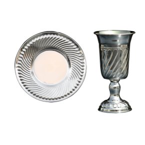 Silver Plated Squared Kiddush Cup and Saucer Set &acirc;�� Layers