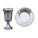 Silver Plated Squared Kiddush Cup and Saucer Set – Raised Circle