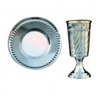 Silver Plated Slender Kiddush Cup and Saucer Set – Diagonal columns