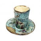 7 Centimeter Handmade Kiddush Cup Set and Plate in Painted Ceramic