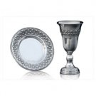 Silver Plated Rounded Kiddush Cup and Saucer Set – Connected Ropes