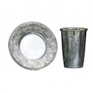 Silver Plated Kiddush Cup with Saucer and Diagonal Leaves