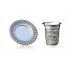 Silver Plated Short Kiddush Cup and Saucer Set – Square Pyramids