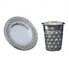 Silver Plated Short Kiddush Cup and Saucer Set – Rounded Diamonds