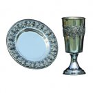 Silver Plated Slender Kiddush Cup and Saucer Set – Abundant Grapes