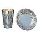Silver Plated Kiddush Cup Set with Saucer and Windows