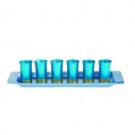 Set of 6 Yair Emanuel Turquoise Anodized Aluminum Cups with Tray