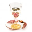 Glass Kiddush Cup with Pomegranate and Beaded Saucer