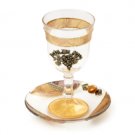 Glass Kiddush Cup of Brown Leaves with Grapes and Orange Beaded Saucer