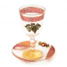 Glass Kiddush Cup of Red Hues with Grapes and Orange Beaded Saucer