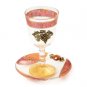 Glass Kiddush Cup of Red Hues with Grapes and Orange Beaded Saucer