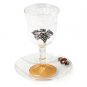White Leaves Kiddush Cup with Grapes and Red Beaded Saucer